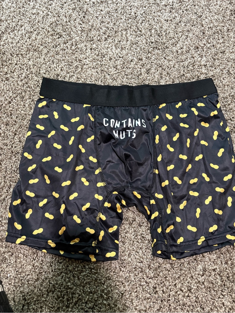 Kids Black Boxer Briefs with Yellow Peanut Print - Contains Nuts